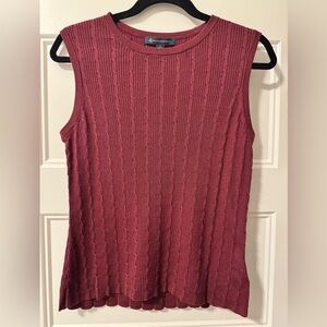 Brooks Brothers Women's Cotton Blend Cable Knit Sleeveless Sweater Maroon Size L